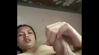 Asian ladyboy strokes plus cums
